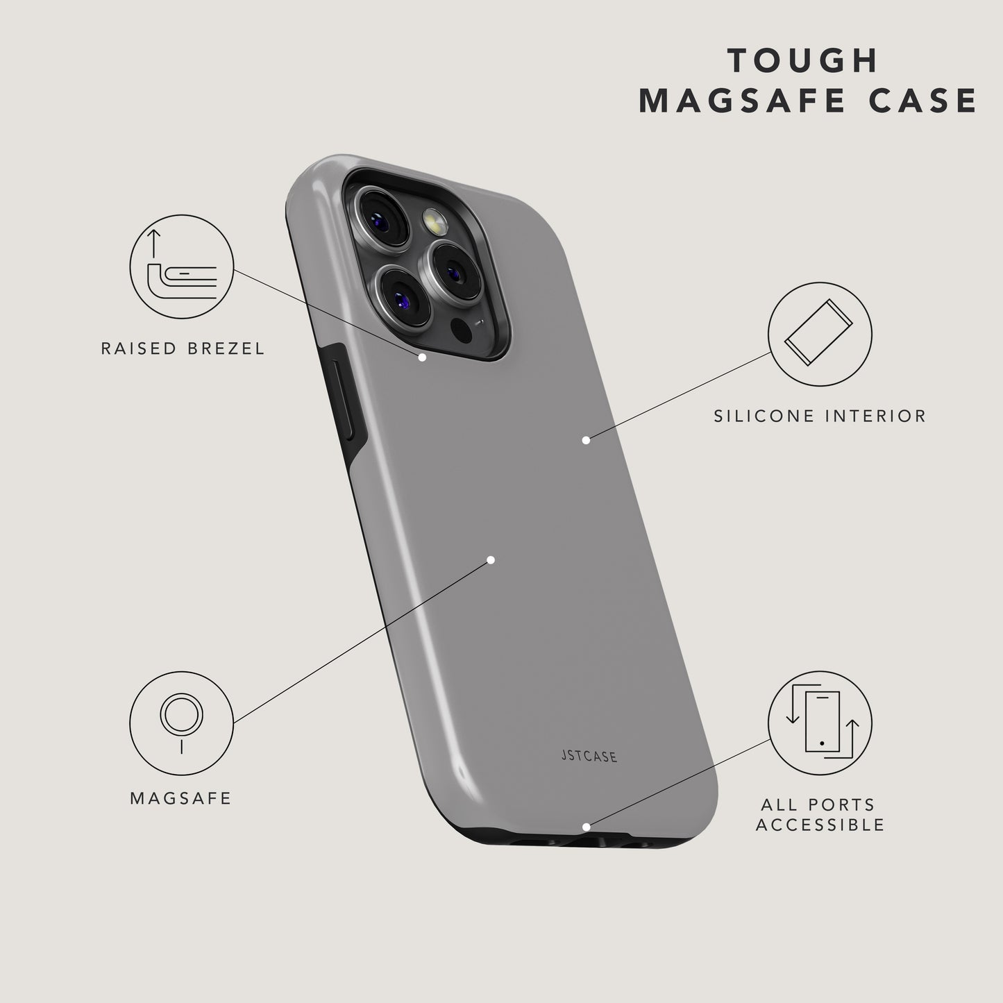 Silver Mist Tough MagSafe Phone Case - Handyhülle - Raised Brezel, Silicone Interior, All Ports Accessible, MagSafe 